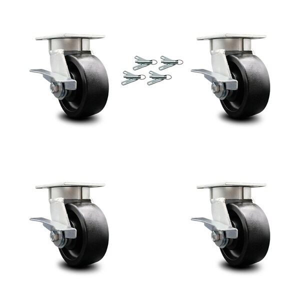 5 Inch Kingpinless Glass Filled Nylon Wheel Swivel Caster Set with Swivel Locks